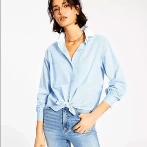 And Now This Women’s Tie-Front Poplin Striped button-down Shirt